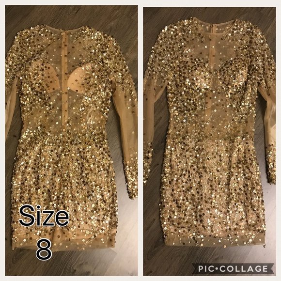 Dresses & Skirts - Gold Beaded Illusion Cocktail Dress